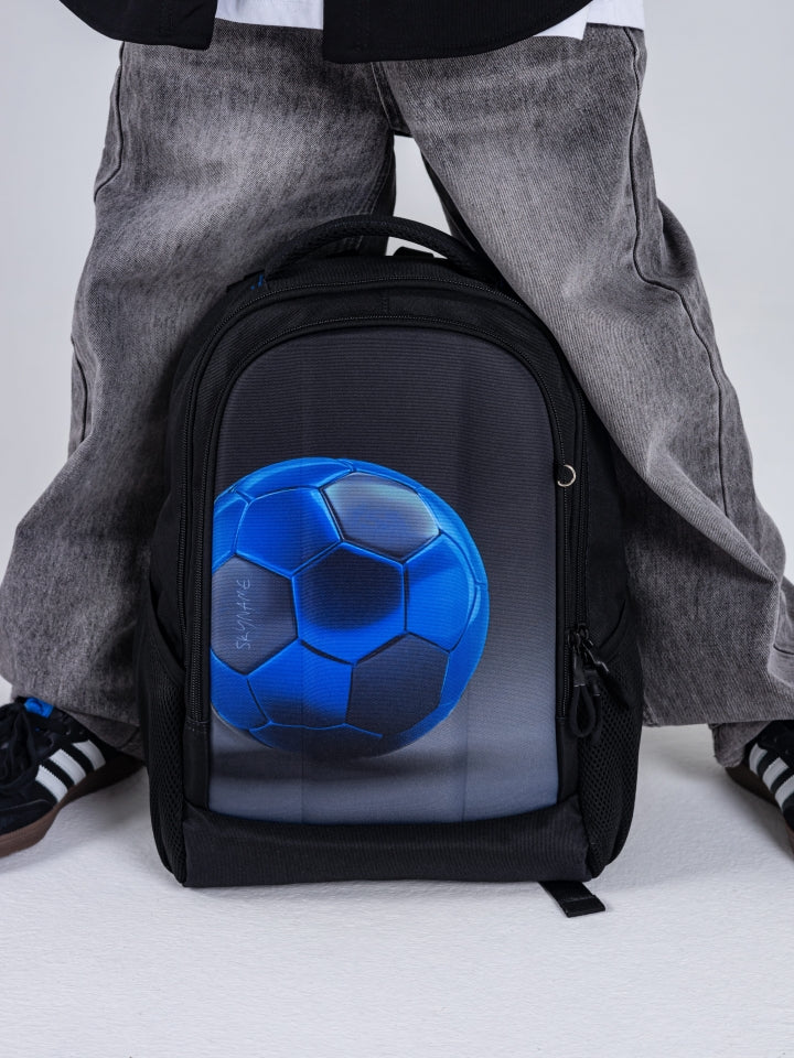 Rucsac școlar - 57-80, design minge de fotbal albastră cu penar inclus