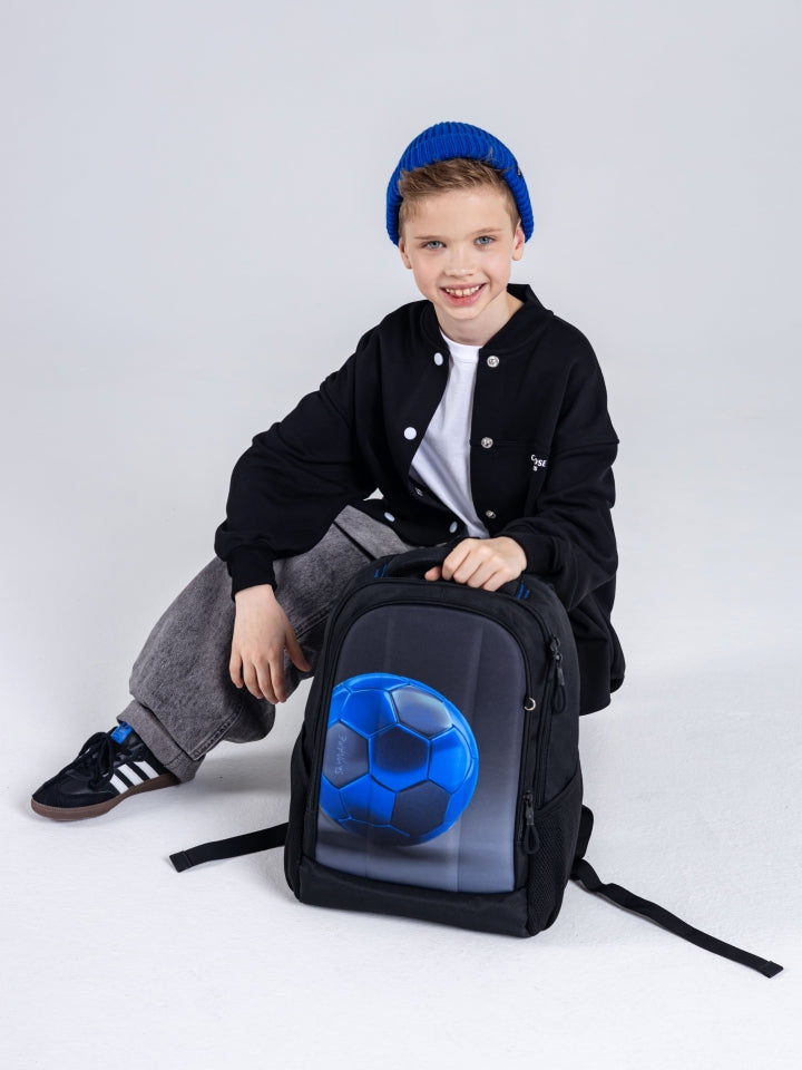 Rucsac școlar - 57-80, design minge de fotbal albastră cu penar inclus