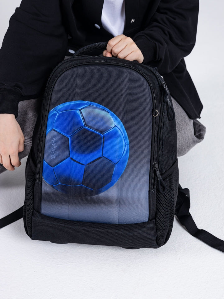 Rucsac școlar - 57-80, design minge de fotbal albastră cu penar inclus