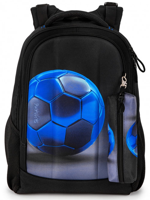 Rucsac școlar - 57-80, design minge de fotbal albastră cu penar inclus