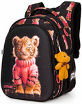 Rucsac școlar - R1-064, design Pui de Leopard în pulover și breloc ursuleț