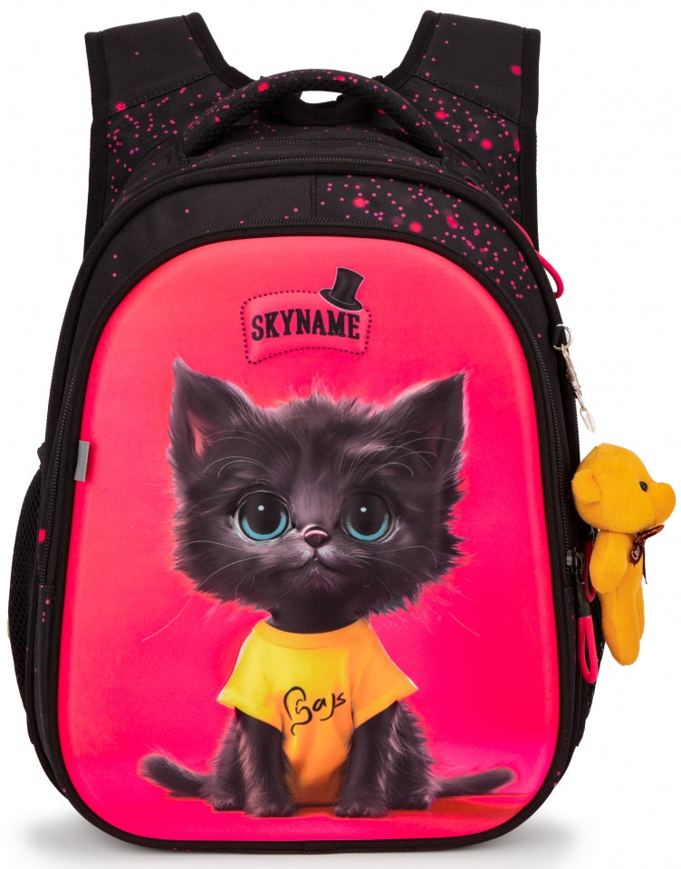 Rucsac școlar - R1-069, design Pisicuță Neagră în Tricou Galben