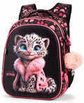 Rucsac școlar - R1-077, design Pui de Leopard cu Inimioare Roz