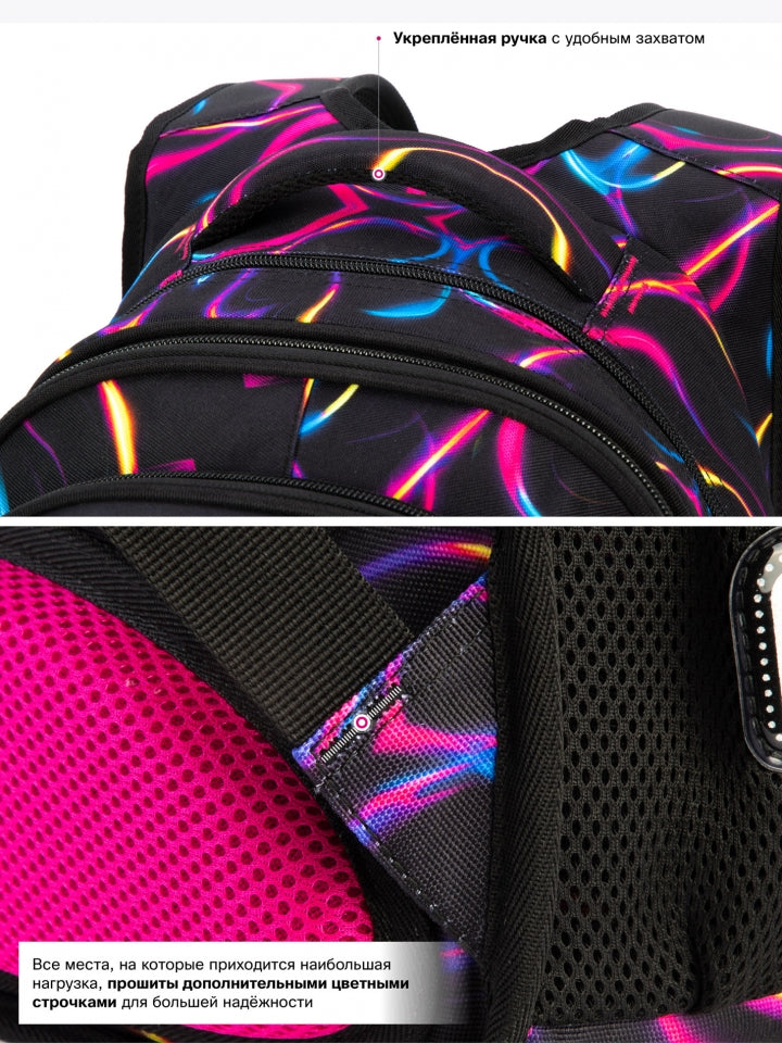 Rucsac școlar - R1-078, design Leopard Albastru Neon cu Inimă
