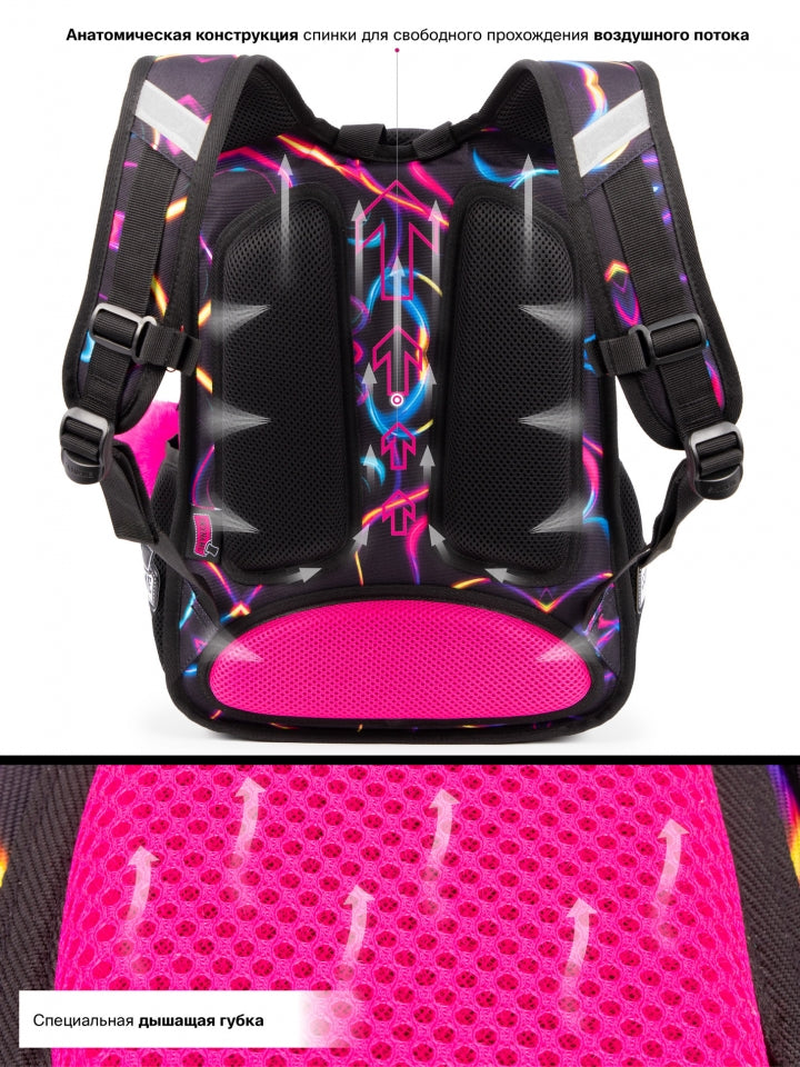 Rucsac școlar - R1-078, design Leopard Albastru Neon cu Inimă