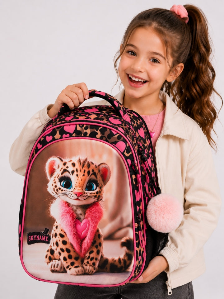 Rucsac școlar - R1-081, design Pui de Leopard în Stil Animal Print