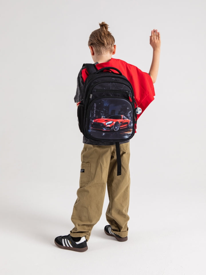 Rucsac școlar - R3-275, design Mașină sport roșie