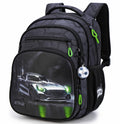 Rucsac școlar - R3-276, design Mașină sport cu neon verde