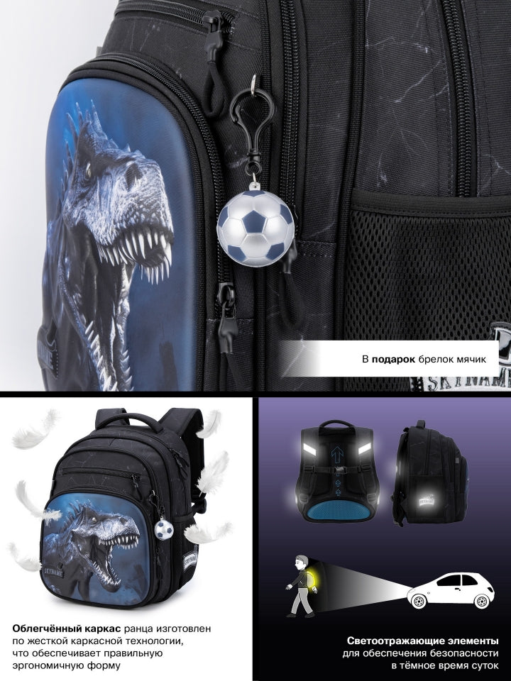 Rucsac școlar - R3-277, design Dinozaur T-Rex argintiu