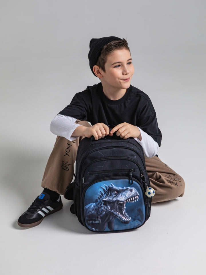 Rucsac școlar - R3-277, design Dinozaur T-Rex argintiu