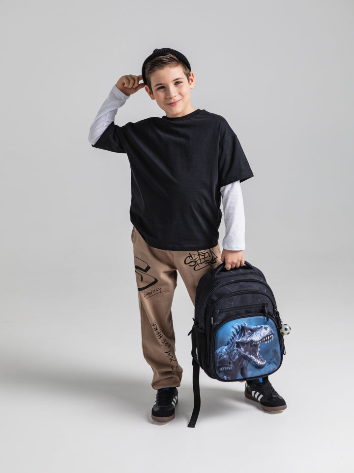 Rucsac școlar - R3-277, design Dinozaur T-Rex argintiu