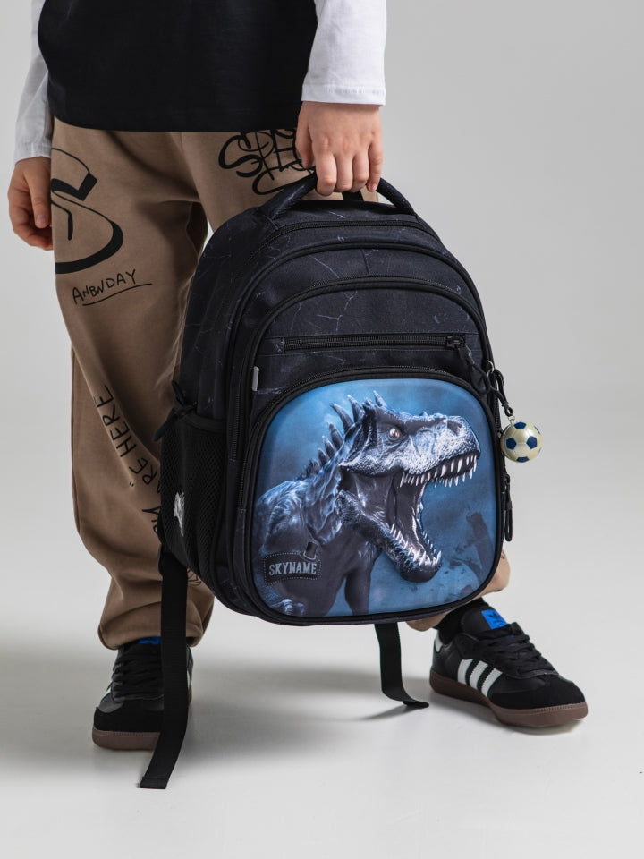 Rucsac școlar - R3-277, design Dinozaur T-Rex argintiu