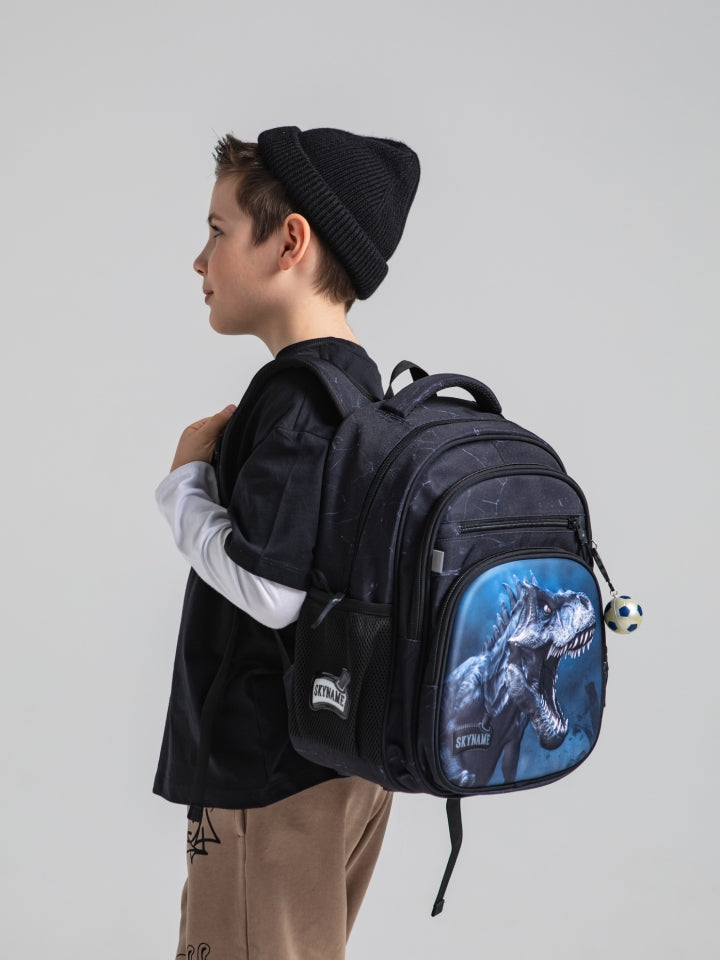 Rucsac școlar - R3-277, design Dinozaur T-Rex argintiu