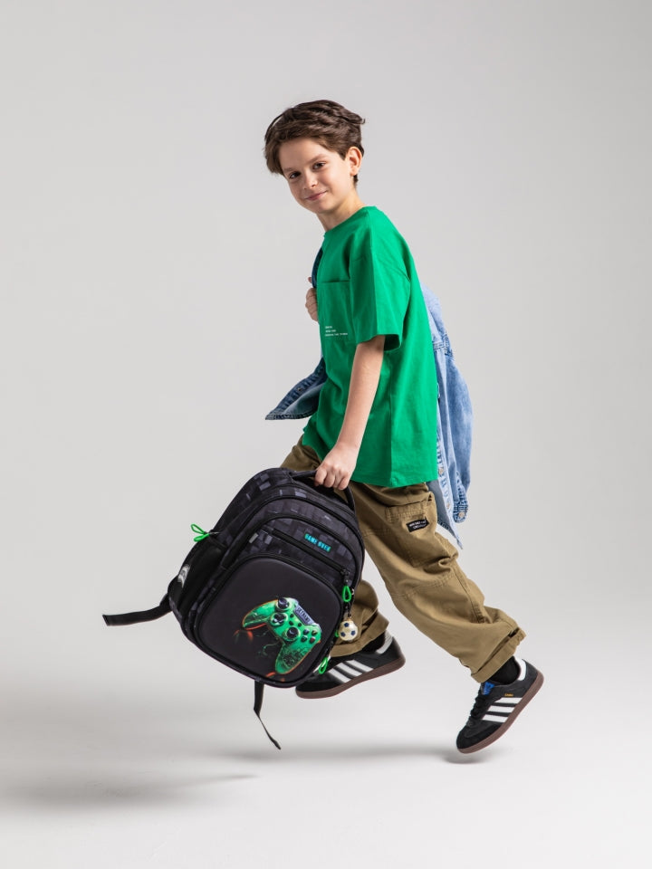 Rucsac școlar - R3-278, design Controller Gaming verde