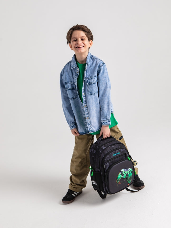 Rucsac școlar - R3-278, design Controller Gaming verde