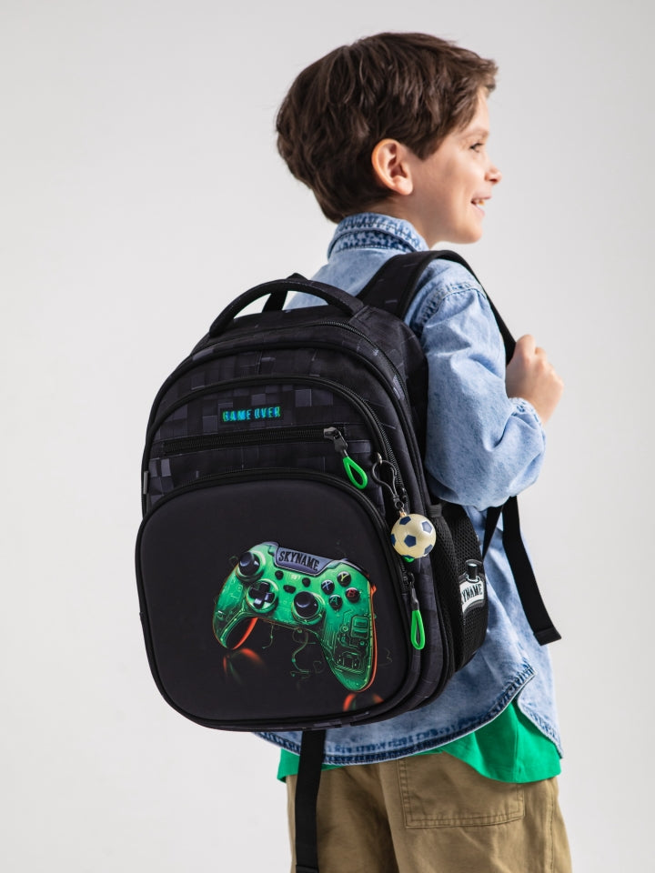 Rucsac școlar - R3-278, design Controller Gaming verde