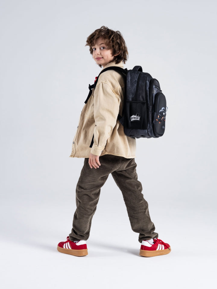 Rucsac școlar - R3-283, design Mașină sport cu lumini portocalii
