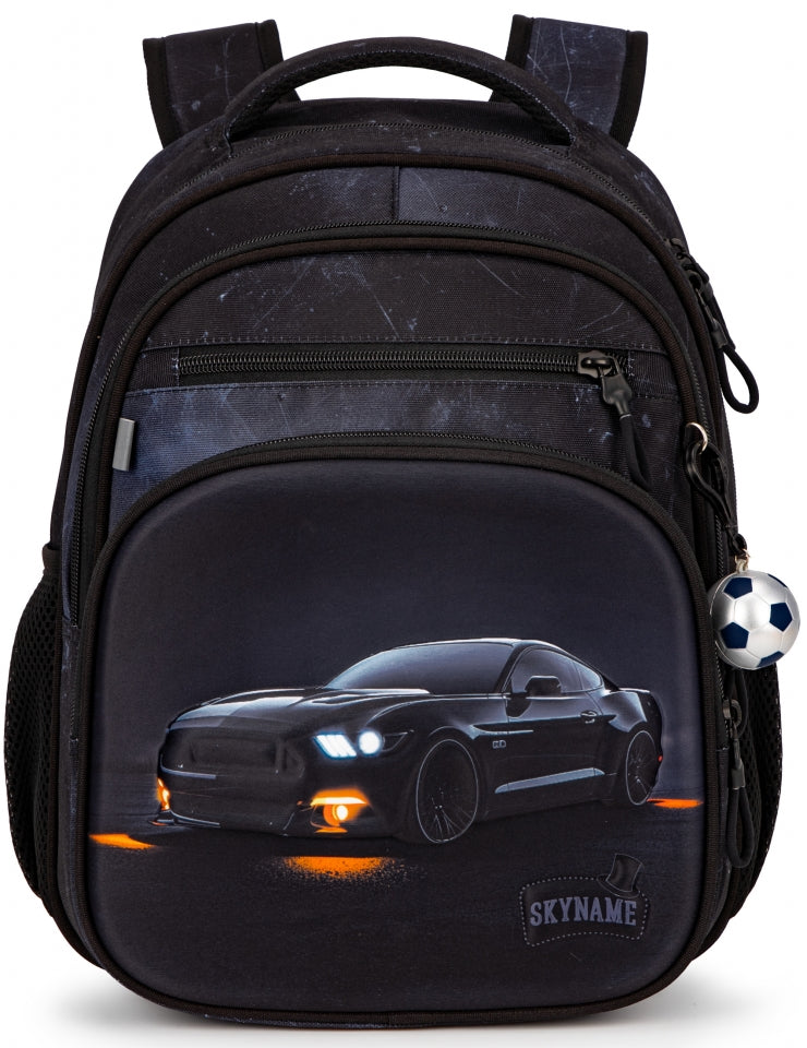 Rucsac școlar - R3-283, design Mașină sport cu lumini portocalii