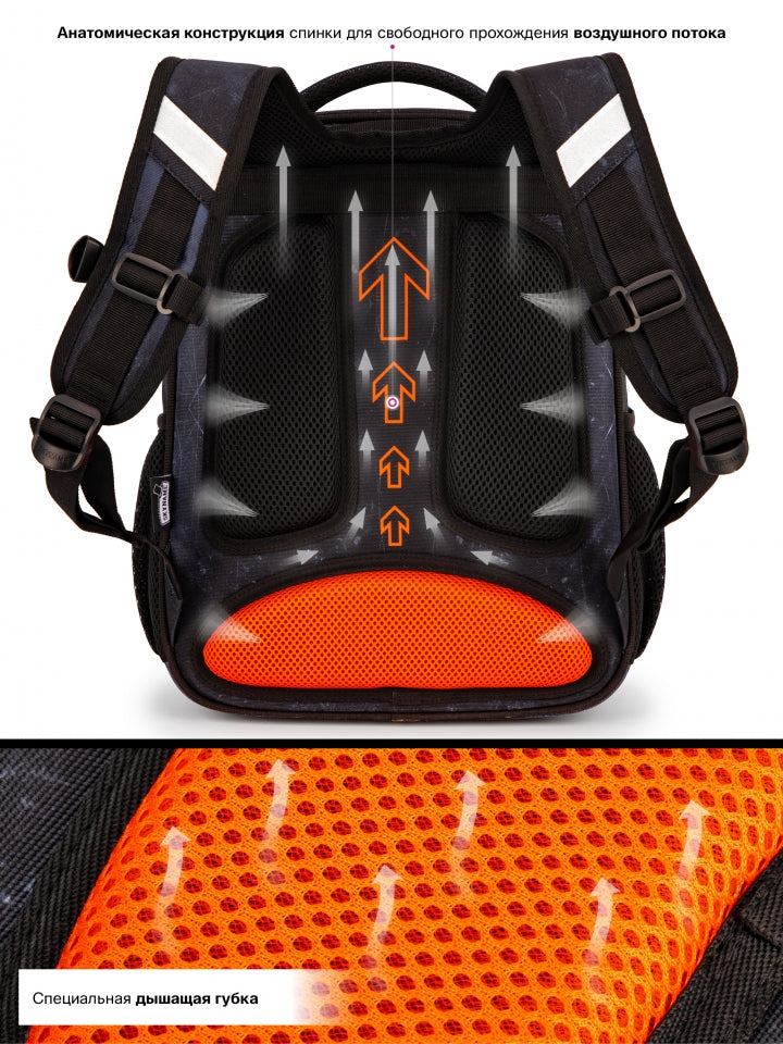 Rucsac școlar - R3-283, design Mașină sport cu lumini portocalii
