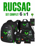 Set Rucsac școlar - RK-605, design Minecraft Creeper (6 în 1)