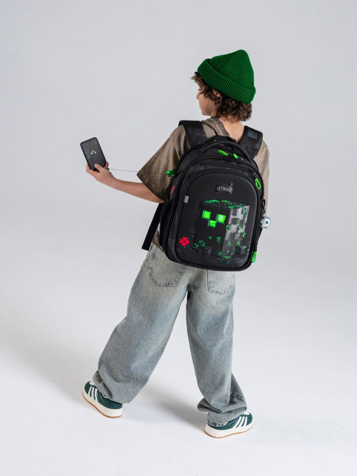 Set Rucsac școlar - RK-605, design Minecraft Creeper (6 în 1)