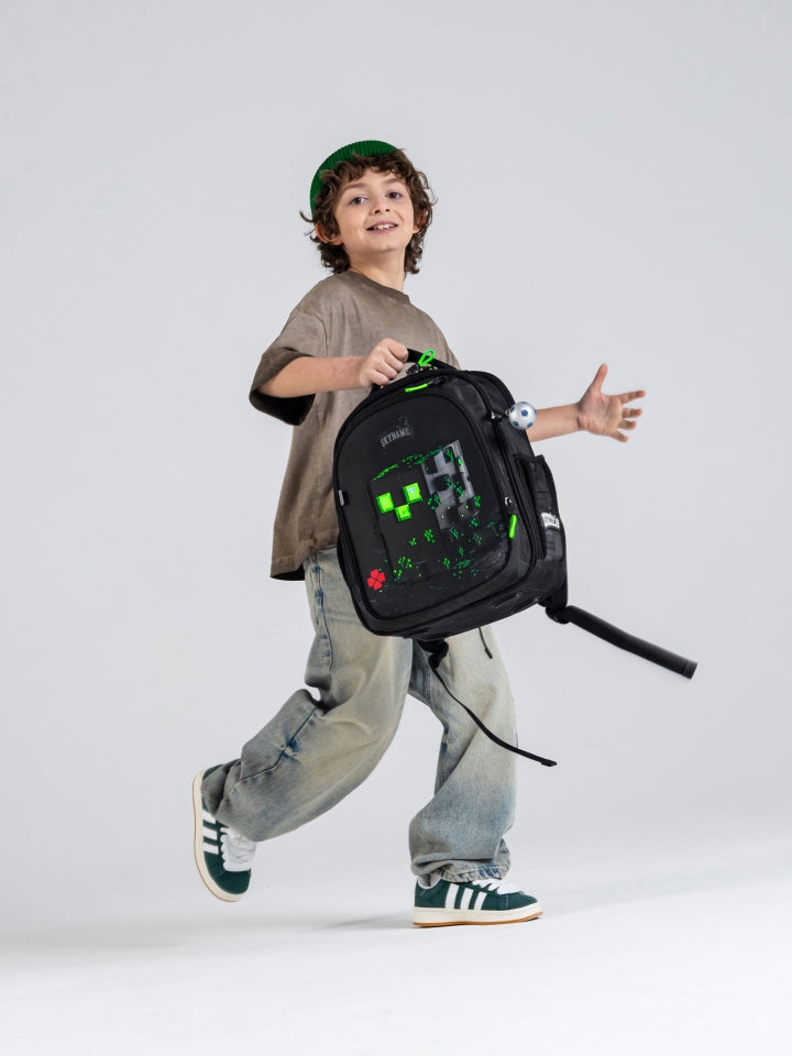 Set Rucsac școlar - RK-605, design Minecraft Creeper (6 în 1)
