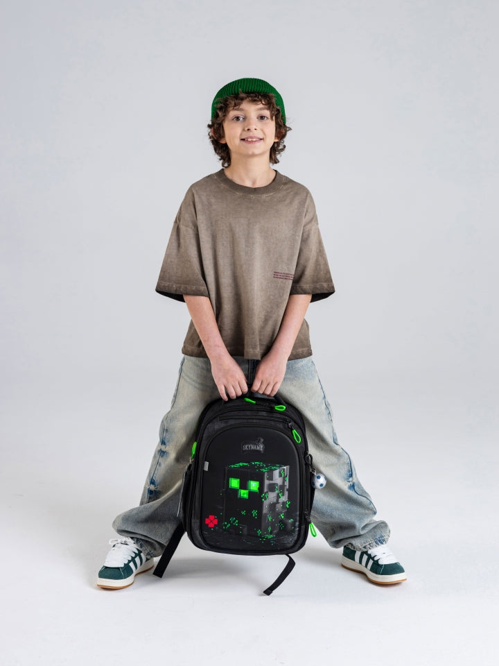 Set Rucsac școlar - RK-605, design Minecraft Creeper (6 în 1)