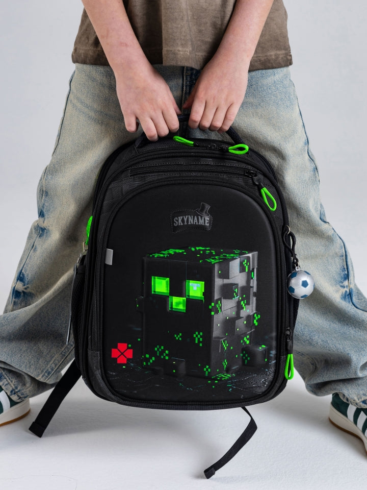 Set Rucsac școlar - RK-605, design Minecraft Creeper (6 în 1)