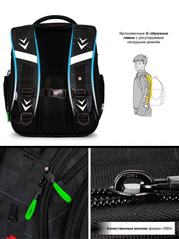 Set Rucsac școlar - RK-605, design Minecraft Creeper (6 în 1)
